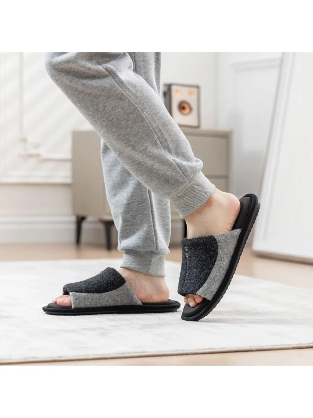Men's Charcoal Black Cozy Memory Foam Anti Skid Slip On House Slipper Shoes